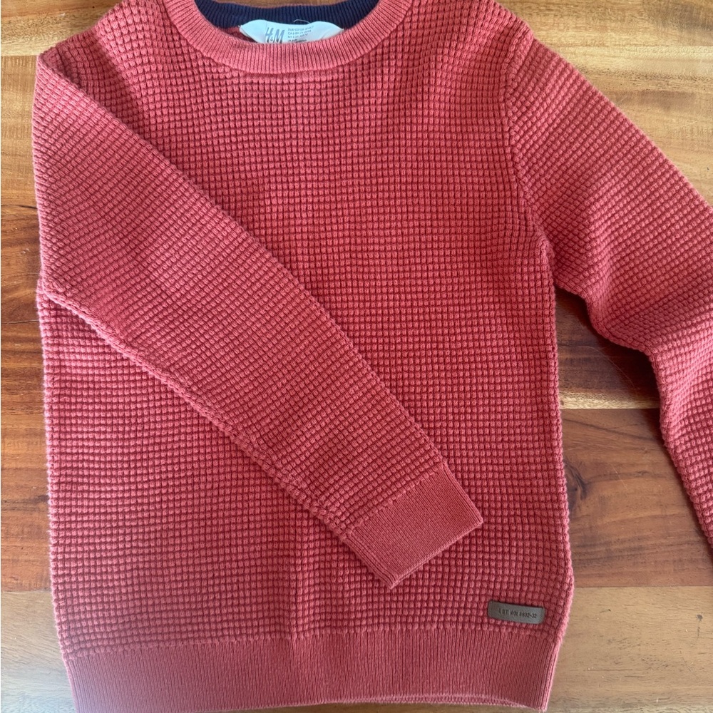 H&M Men's Textured Brick Red Crewneck Sweater